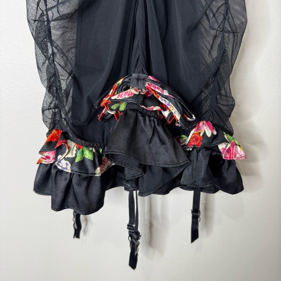 Victoria’s Secret Black & Floral Bow Lace Bustier Push Up Teddy Slip 36C - Picture 6 of 12